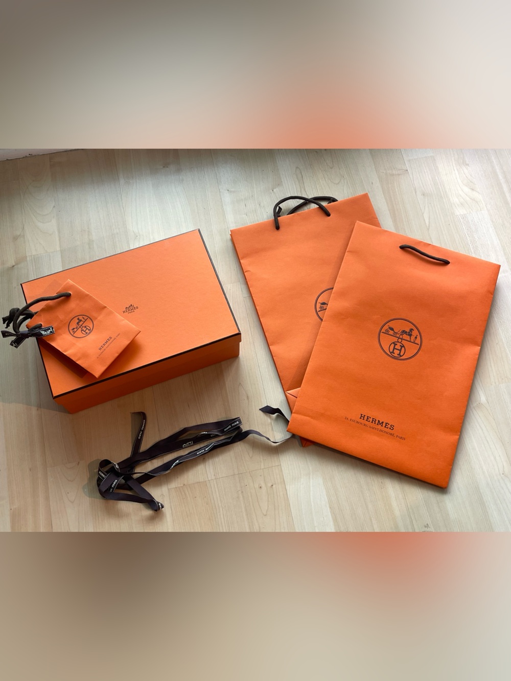 Hermes Empty Box + 3 Shopping Bags + Ribbon – Luxury Packaging Set